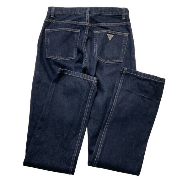 Vintage Guess Denim Jeans Womens Size 27 Boot Leg Low Waist Dark Wash Blue - Picture 5 of 10